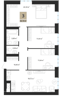 3-комнатная, 82.19 м² — изображение 1