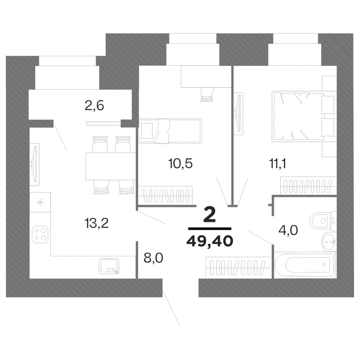 2-комнатная, 49.4 м² — изображение 1