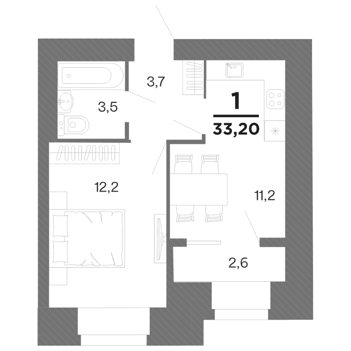 1-комнатная, 33.2 м² — изображение 1