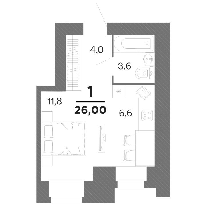 1-комнатная, 26 м² — изображение 1