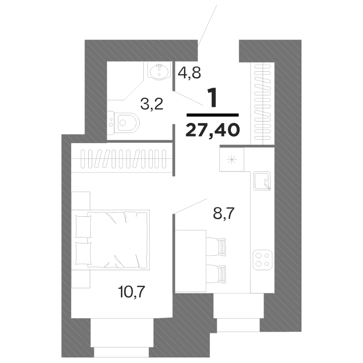 1-комнатная, 27.4 м² — изображение 1