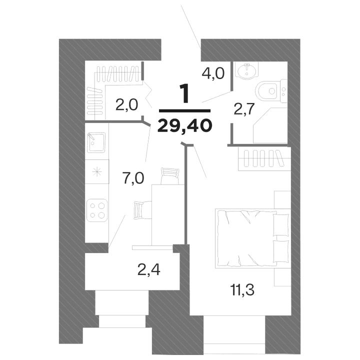 1-комнатная, 29.4 м² — изображение 1