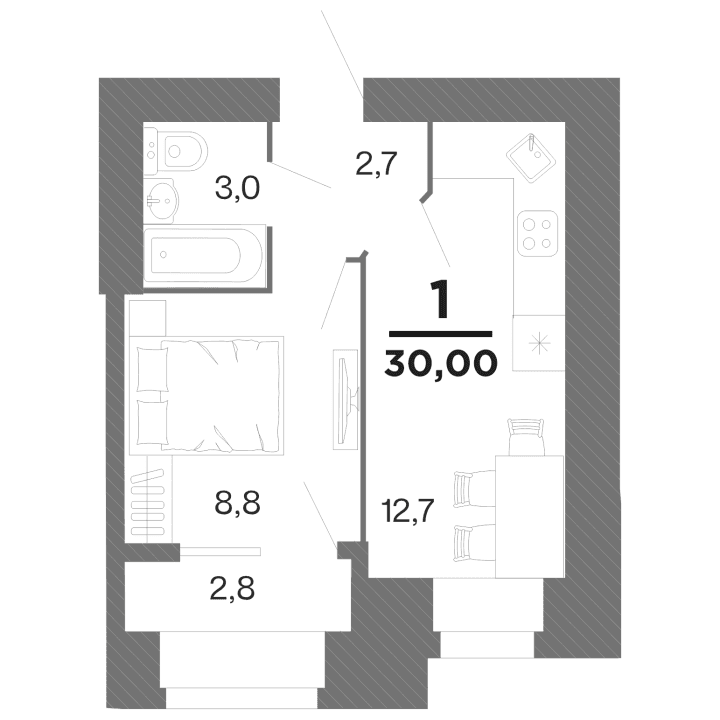 1-комнатная, 30 м² — изображение 1