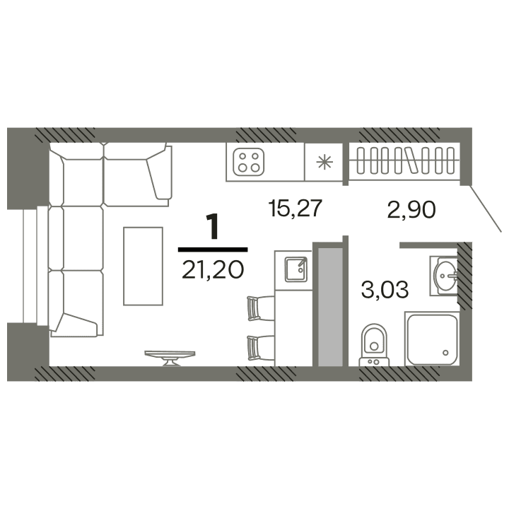 1-комнатная, 21.2 м² — изображение 1