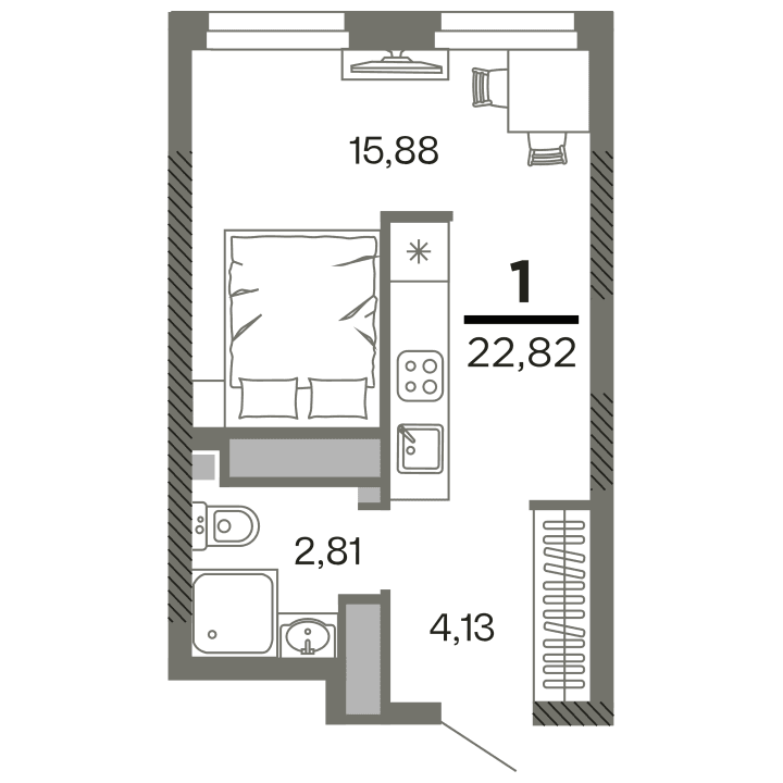 1-комнатная, 22.82 м² — изображение 1