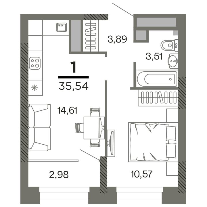1-комнатная, 35.54 м² — изображение 1