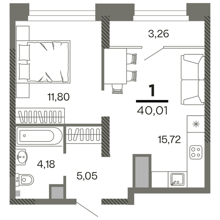 1-комнатная, 40.01 м² — изображение 1