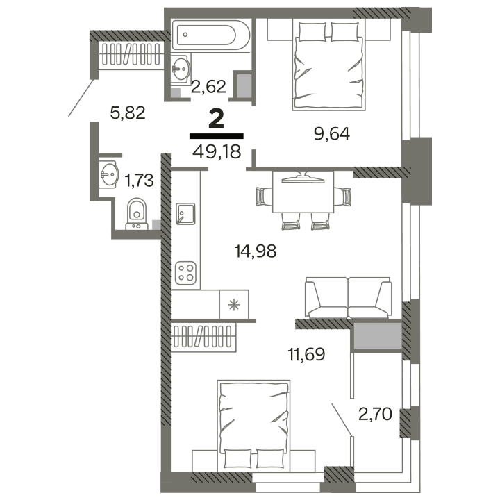 2-комнатная, 49.18 м² — изображение 1