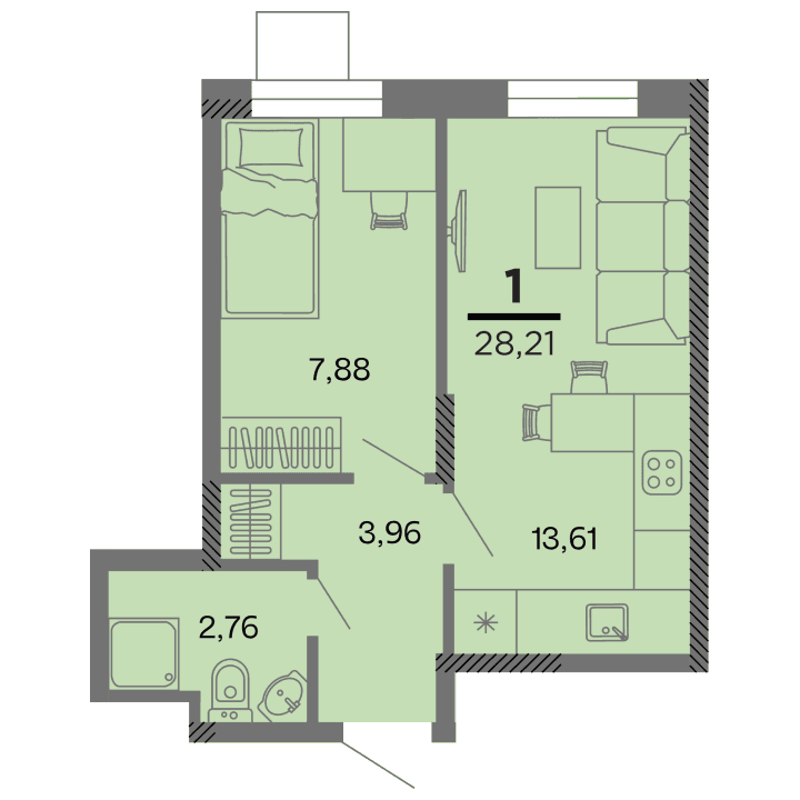 1-комнатная, 28.21 м² — изображение 1