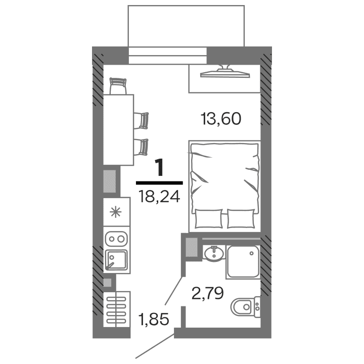 1-комнатная, 18.24 м² — изображение 1