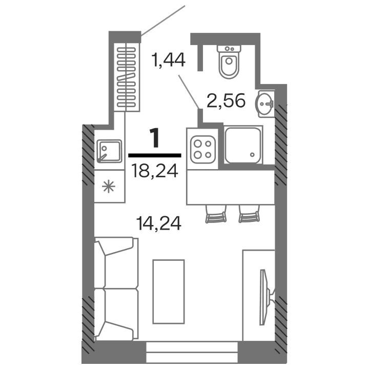 1-комнатная, 18.24 м² — изображение 1
