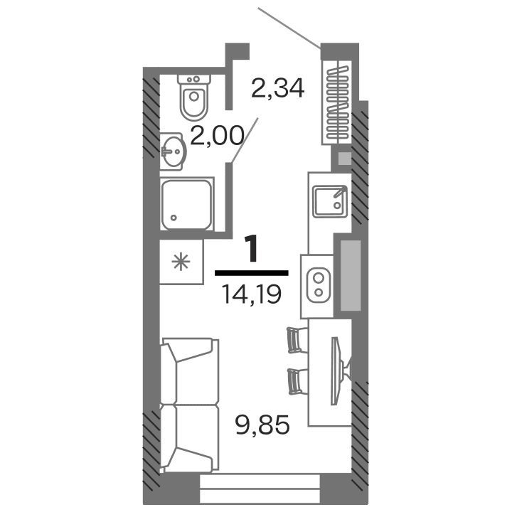 1-комнатная, 14.19 м² — изображение 1