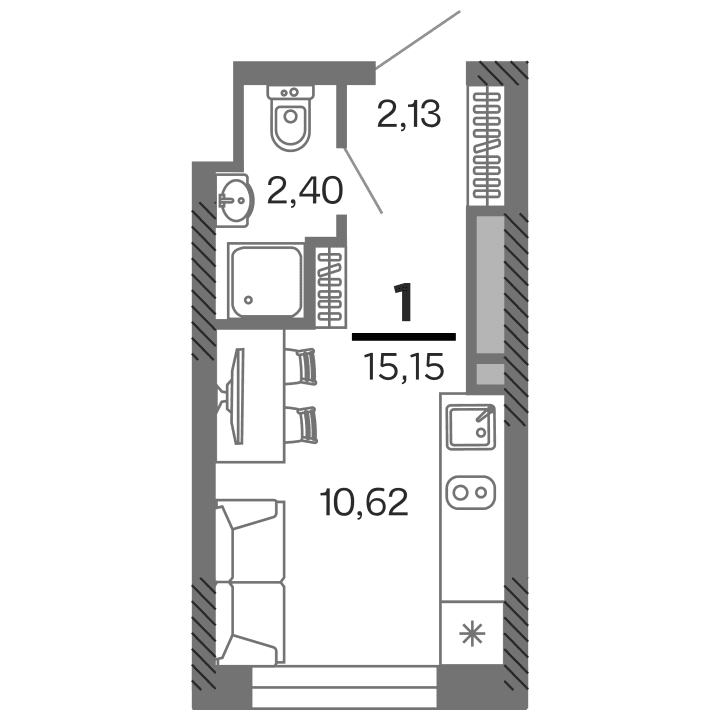 1-комнатная, 15.15 м² — изображение 1