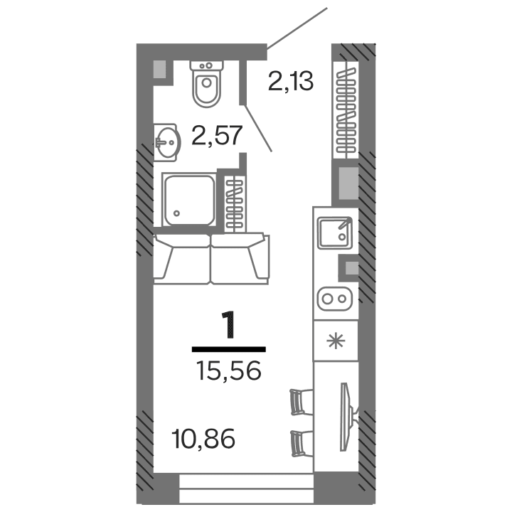 1-комнатная, 15.56 м² — изображение 1