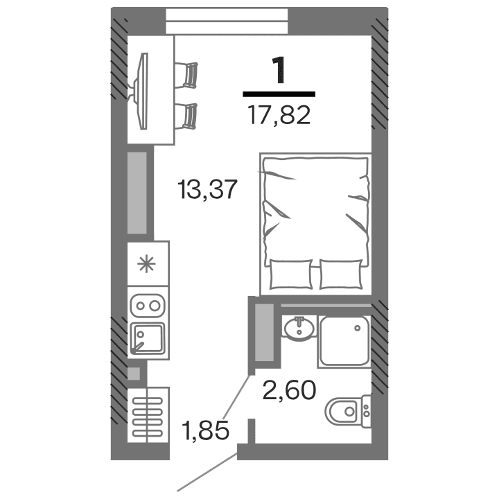 1-комнатная, 17.82 м² — изображение 1