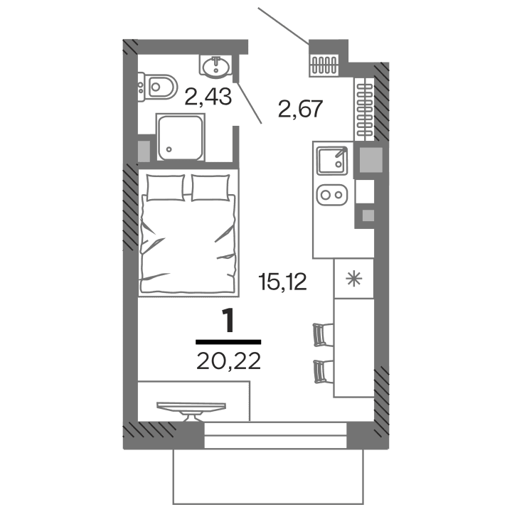 1-комнатная, 20.22 м² — изображение 1