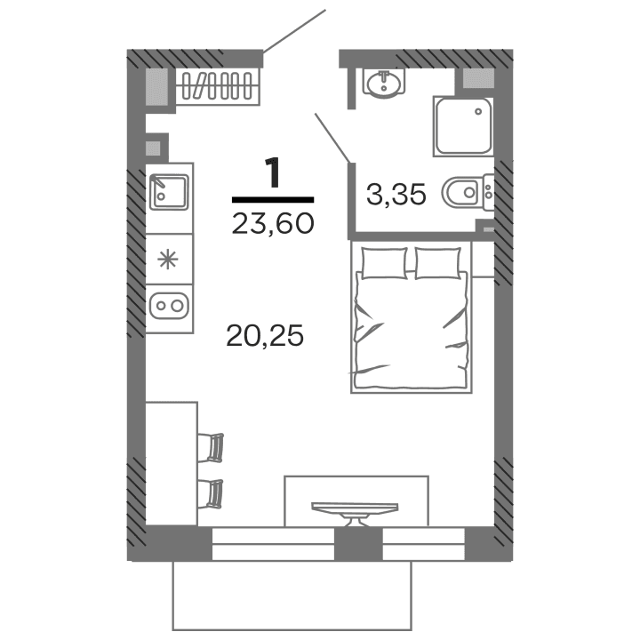 1-комнатная, 23.6 м² — изображение 1
