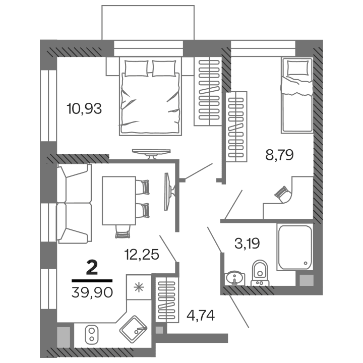 2-комнатная, 39.9 м² — изображение 1
