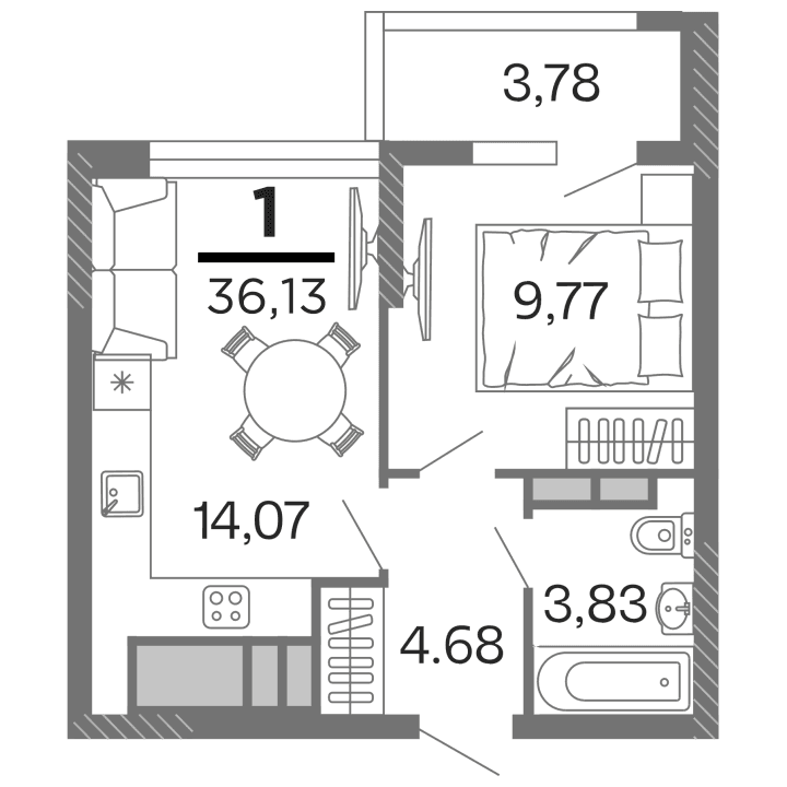 1-комнатная, 36.13 м² — изображение 1