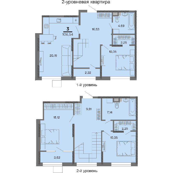 3-комнатная, 106.54 м² — изображение 1