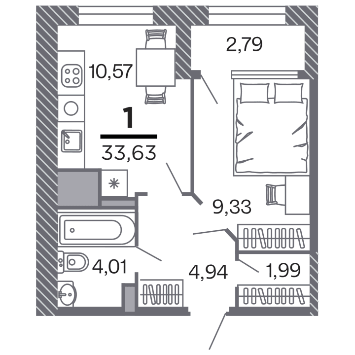 1-комнатная, 33.63 м² — изображение 1