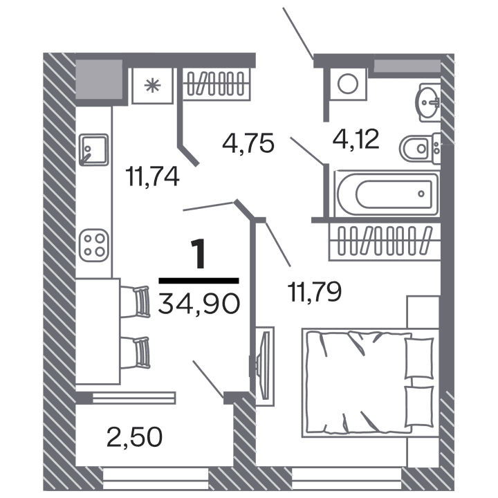1-комнатная, 34.9 м² — изображение 1