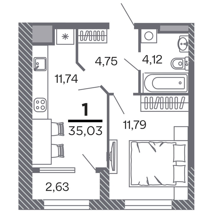 1-комнатная, 35.03 м² — изображение 1