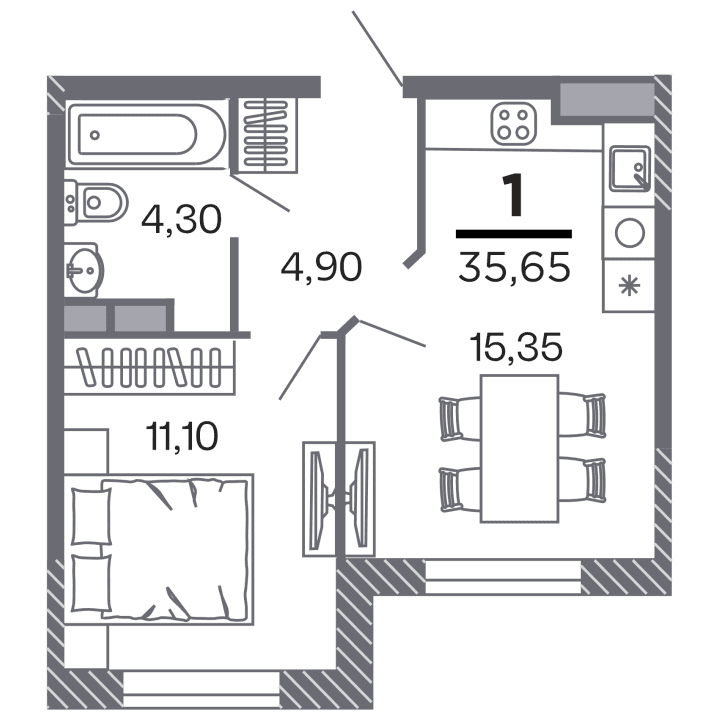 1-комнатная, 35.65 м² — изображение 1