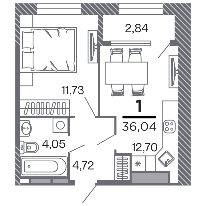 1-комнатная, 36.04 м² — изображение 1