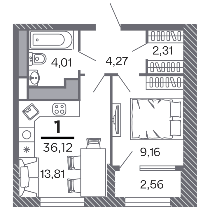 1-комнатная, 36.12 м² — изображение 1