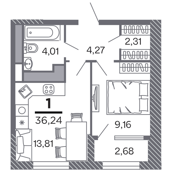 1-комнатная, 36.24 м² — изображение 1