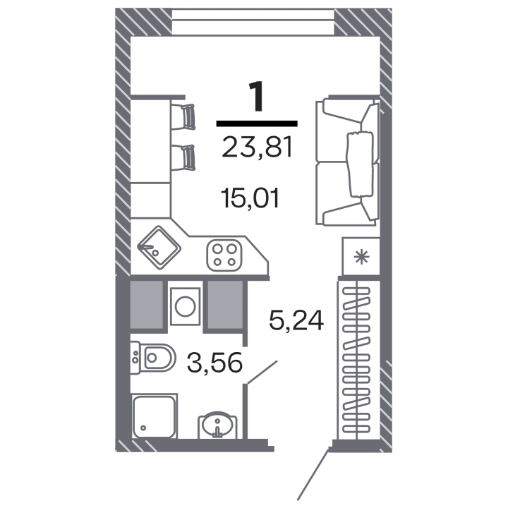 1-комнатная, 23.81 м² — изображение 1