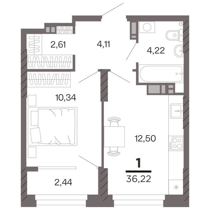 1-комнатная, 36.22 м² — изображение 1