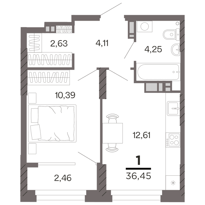 1-комнатная, 36.45 м² — изображение 1