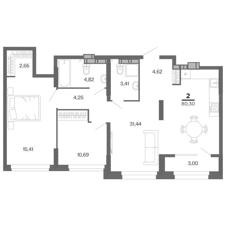 2-комнатная, 80.3 м² — изображение 1