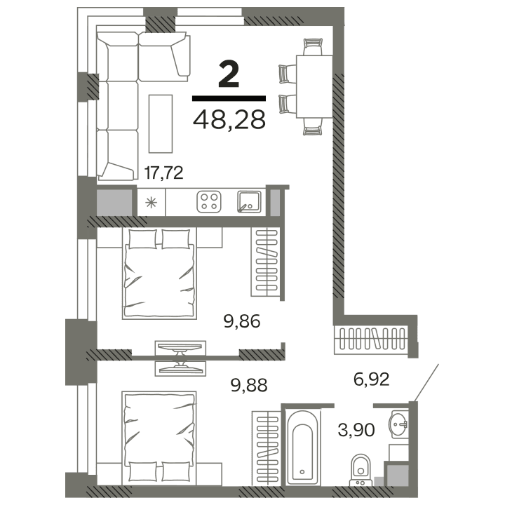 2-комнатная, 48.28 м² — изображение 1