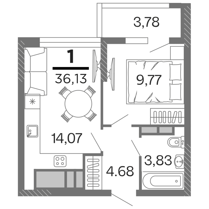 1-комнатная, 36.13 м² — изображение 1