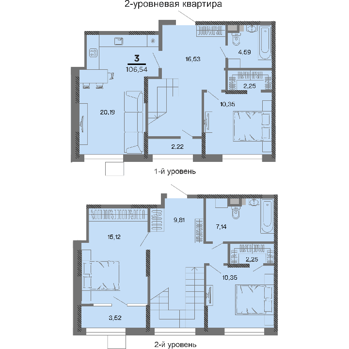 3-комнатная, 106.54 м² — изображение 1