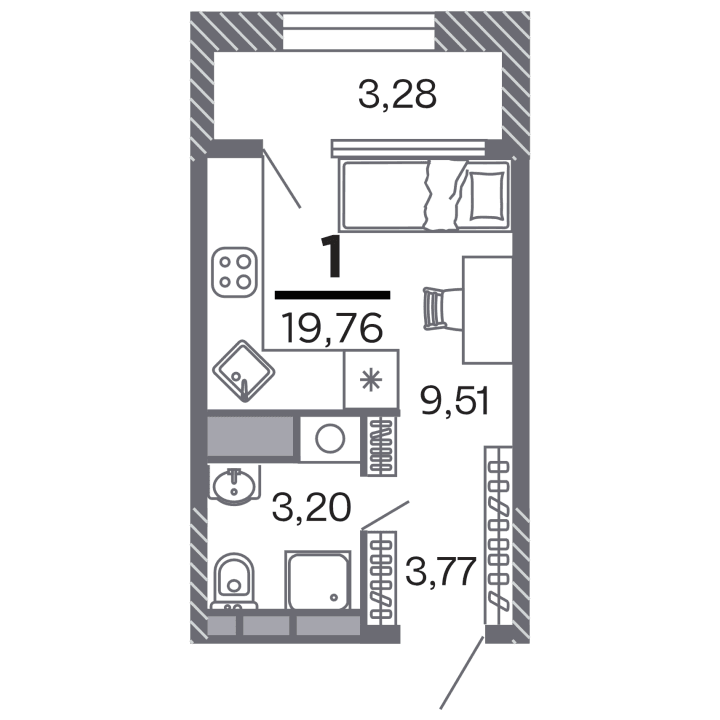 1-комнатная, 19.76 м² — изображение 1