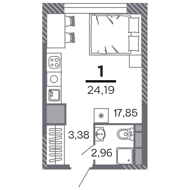 1-комнатная, 24.19 м² — изображение 1