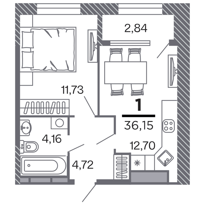 1-комнатная, 36.15 м² — изображение 1