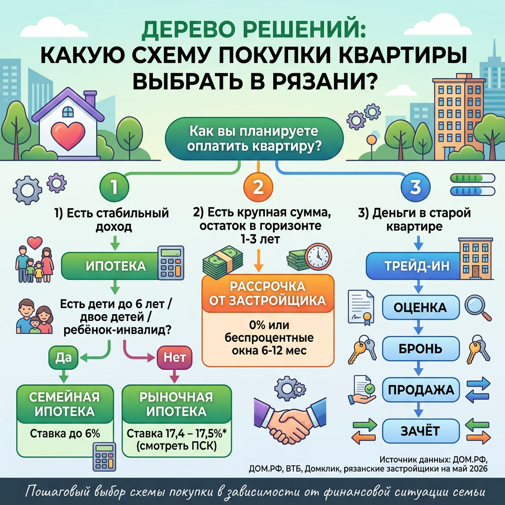 Дерево решений: какую схему покупки квартиры выбрать в Рязани — ипотека, рассрочка или трейд-ин