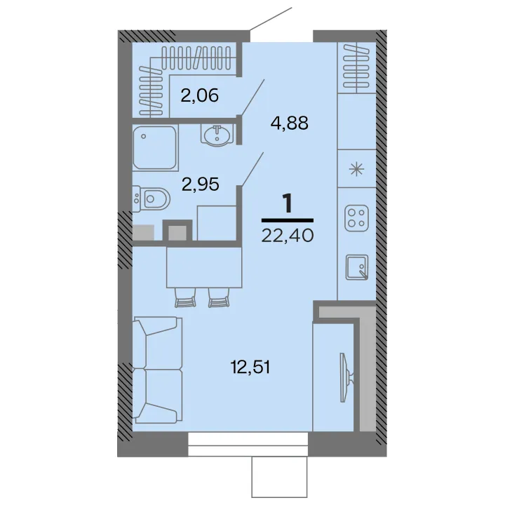Планировка Студия, 22.4 м²