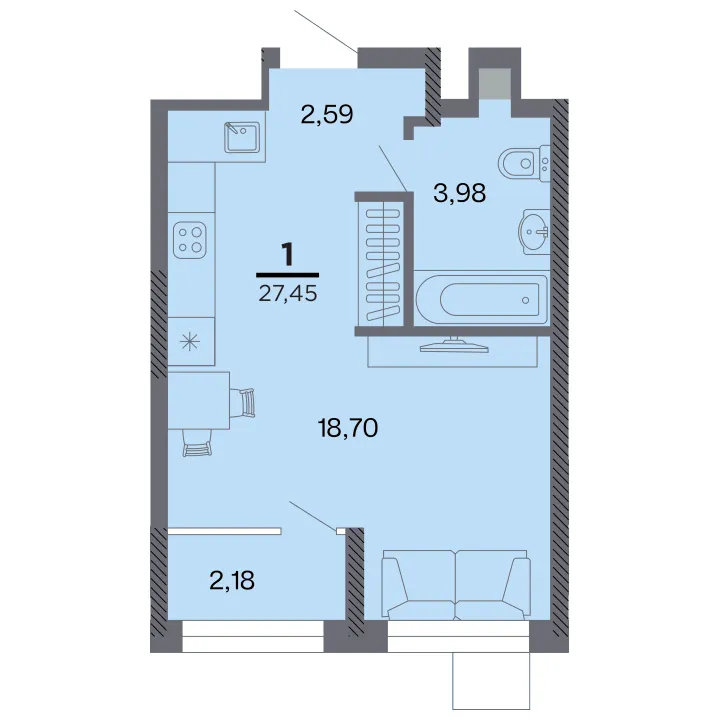 Планировка Студия, 27.45 м²