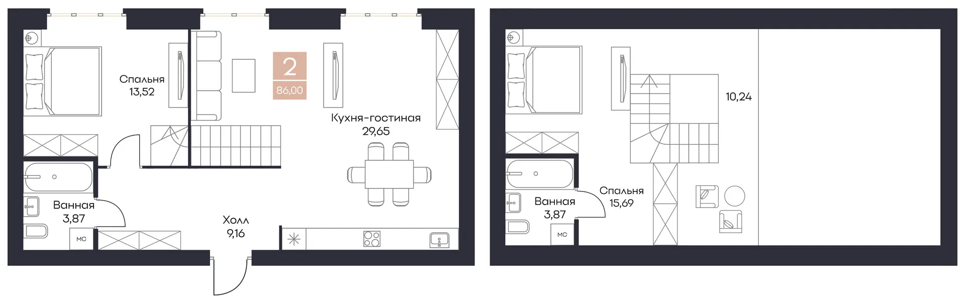 Планировка 2-комнатная