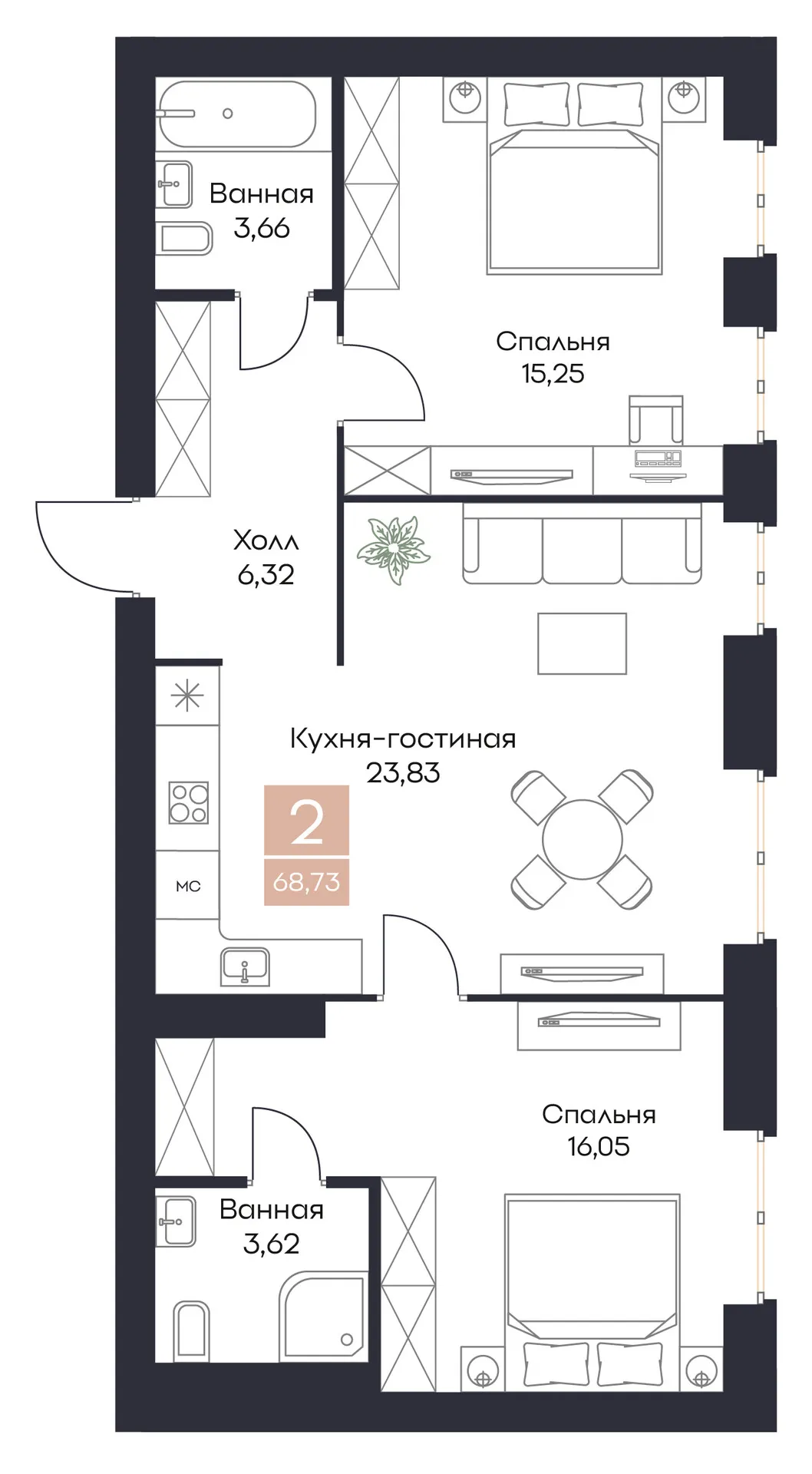 Планировка 2-комнатная