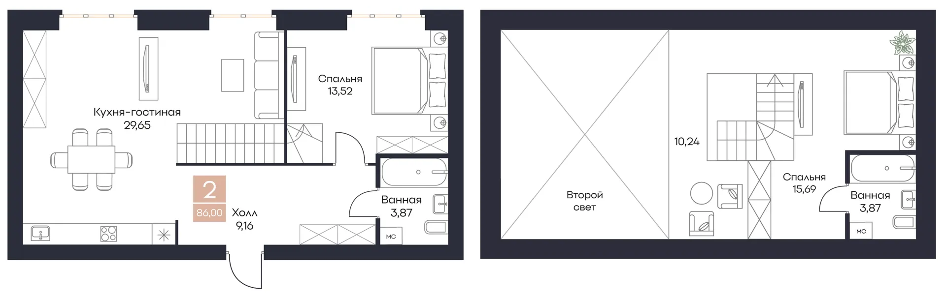 Планировка 2-комнатная