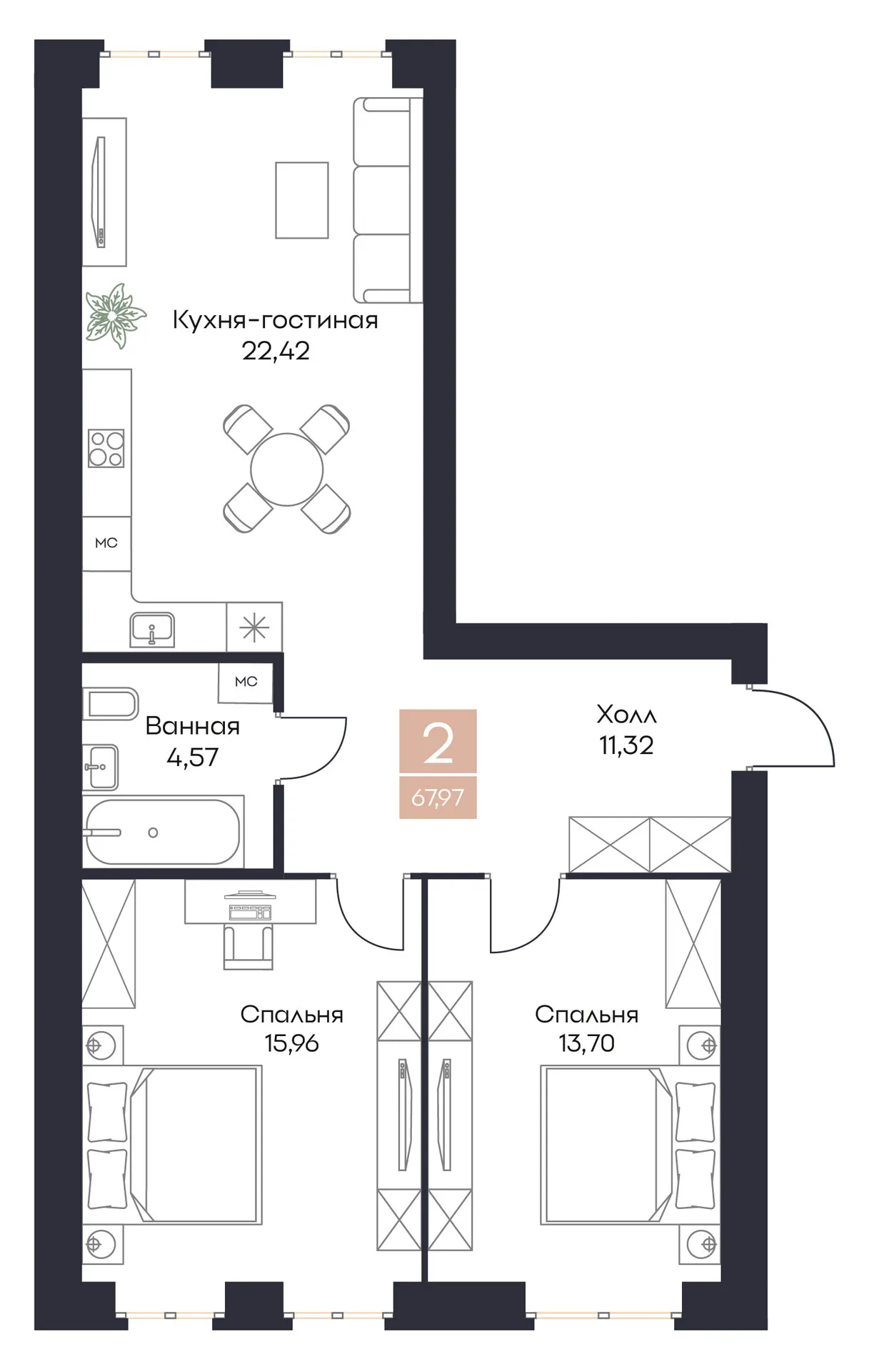 Планировка 2-комнатная