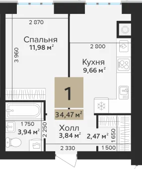 Планировка 1-комнатная