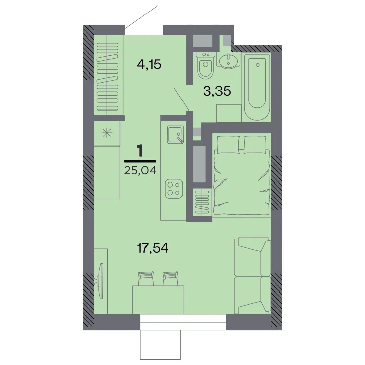 Планировка Студия, 25.04 м²